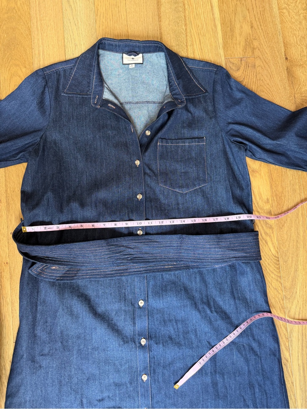 👖 Tuckernuck Dark Denim Maxi Dress - Medium 👖 Button Front & Tie Waist - Picture 14 of 16
